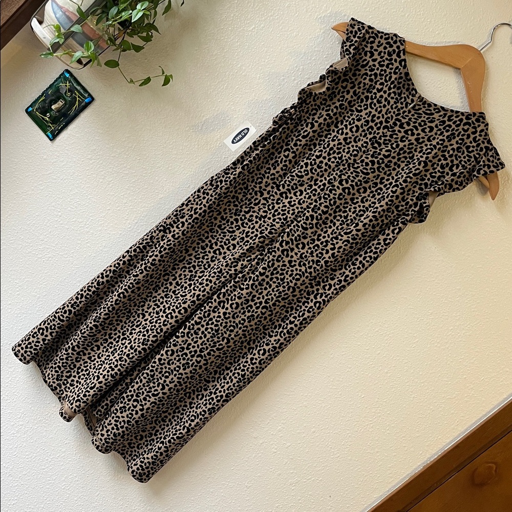 Old Navy Leopard Print Midi Dress Sleeveless Ruffle NWT M - Picture 6 of 8